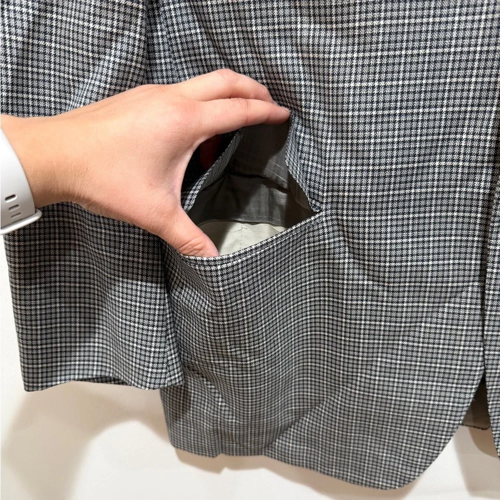 Canali Men’s 100% Wool Single Breasted Houndstooth Blazer US 44R Gray‎ Preppy